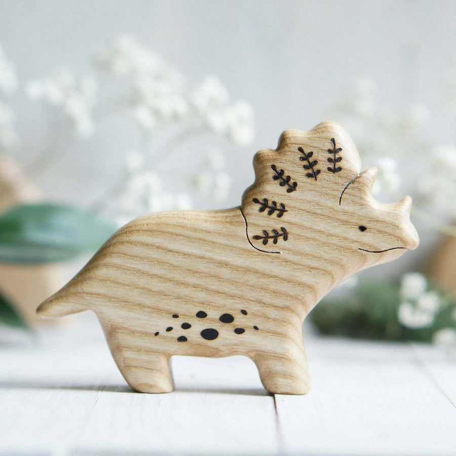 Wooden Triceratops, a natural wood animal toy by Tiny Fox Hole (view 2)