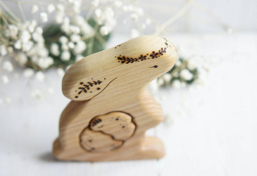 Wooden Bunny Announcement Puzzle for Twins, a wooden new-baby keepsake by Tiny Fox Hole (view 4)