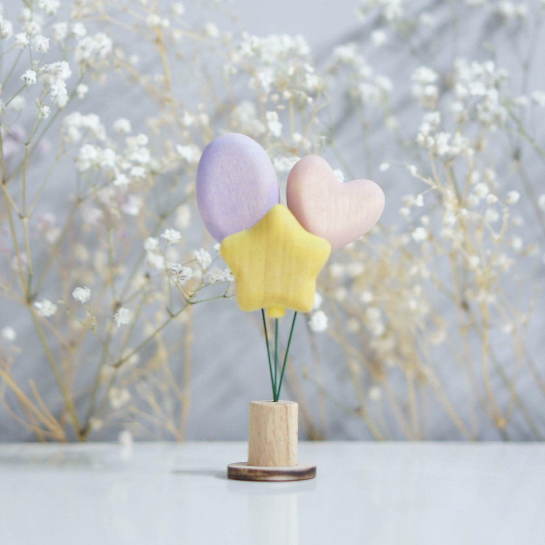 Wooden Balloon Ornament, Lilac Sparkle, a wooden Waldorf celebration piece by Tiny Fox Hole, cut and finished by hand from solid wood