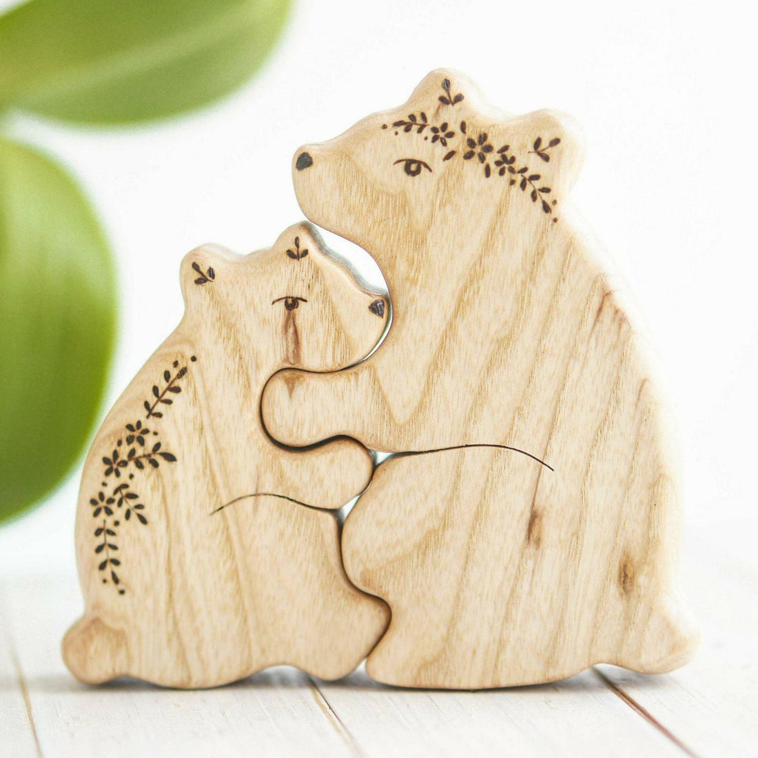 Wooden Mama and Baby Bear Puzzle, a natural wood puzzle by Tiny Fox Hole, cut and finished by hand from solid wood
