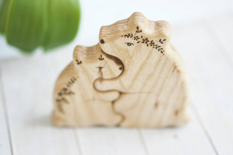Wooden Mama and Baby Bear Puzzle, a natural wood puzzle by Tiny Fox Hole (view 5)