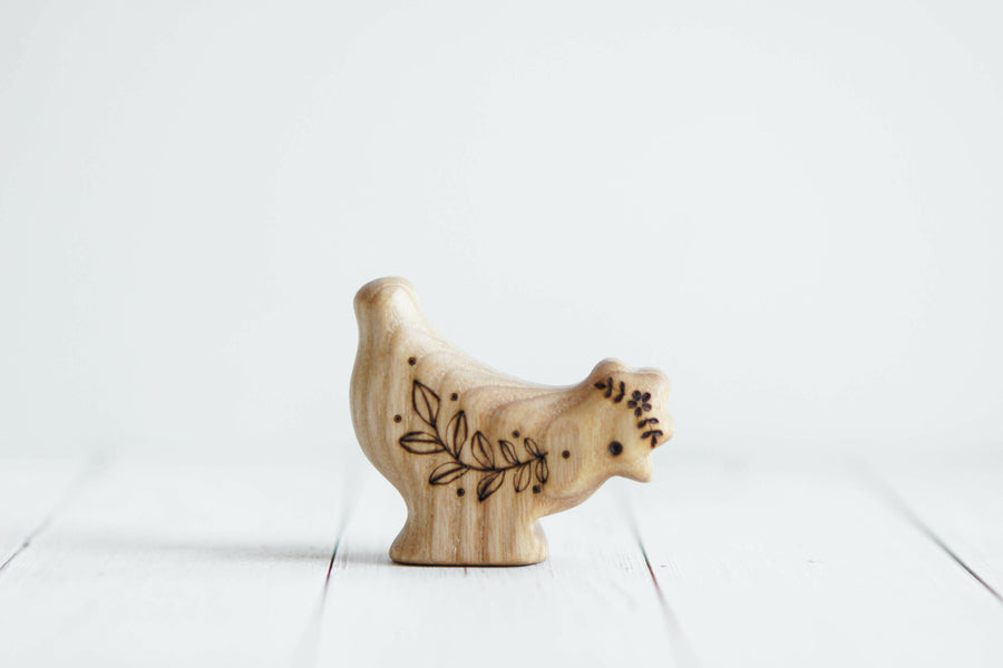 Wooden Hen, Looking Down, a natural wood animal toy by Tiny Fox Hole (view 2)