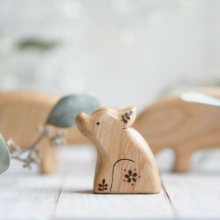 Wooden Little Pig, Sitting, a natural wood animal toy by Tiny Fox Hole (view 5)