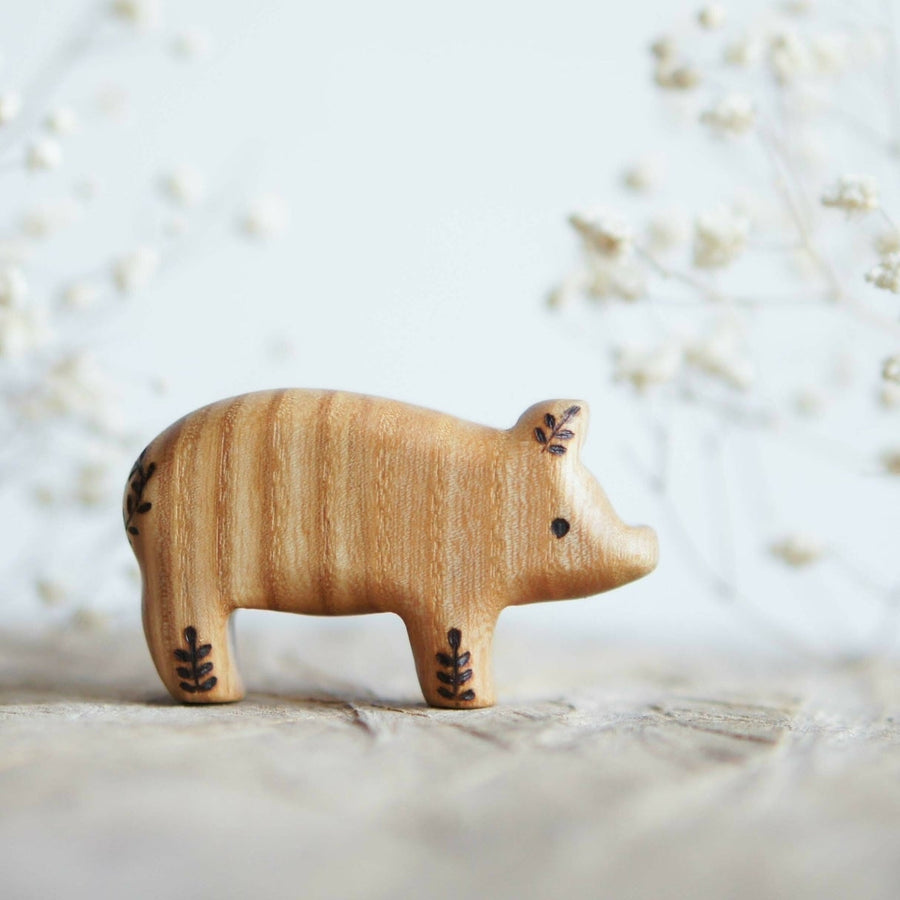 Wooden Little Pig, Standing, a natural wood animal toy by Tiny Fox Hole (view 4)
