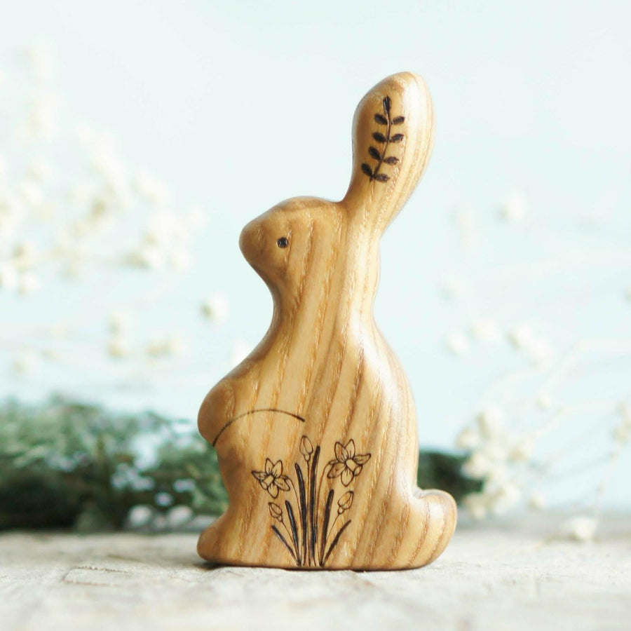 Wooden Bunny, No. 1, a natural wood animal toy by Tiny Fox Hole, cut and finished by hand from solid wood