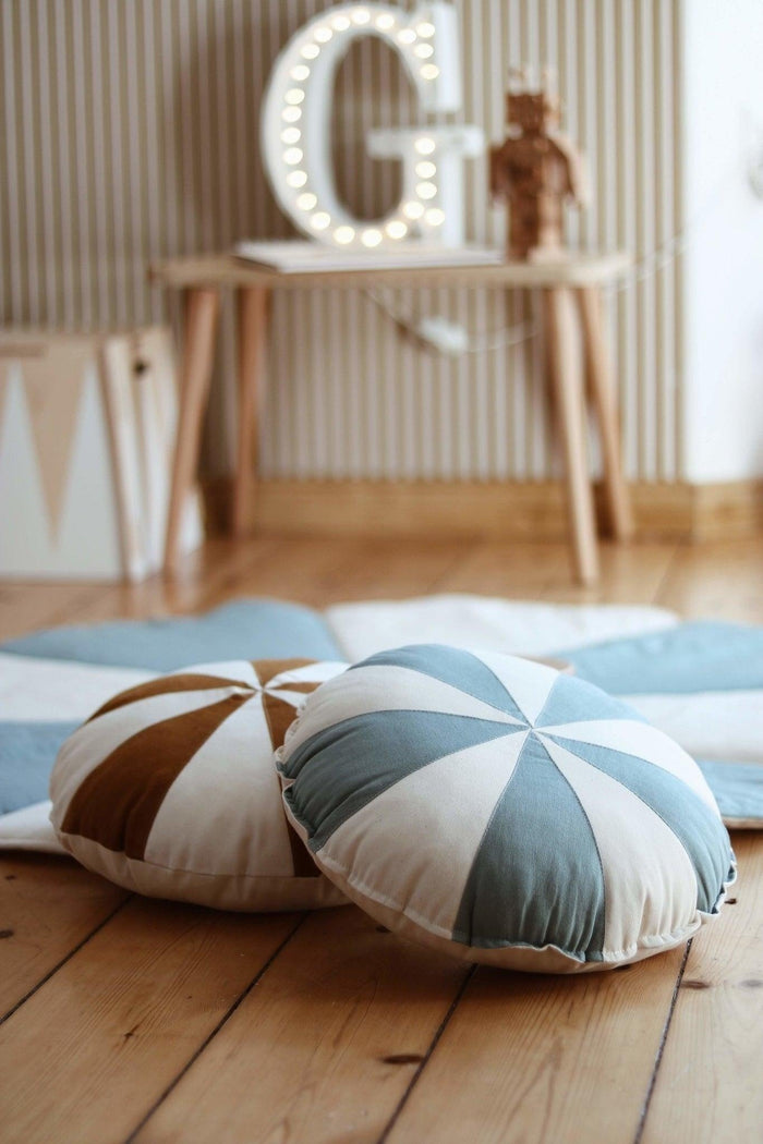 “Blue Circus” Round Patchwork Pillow