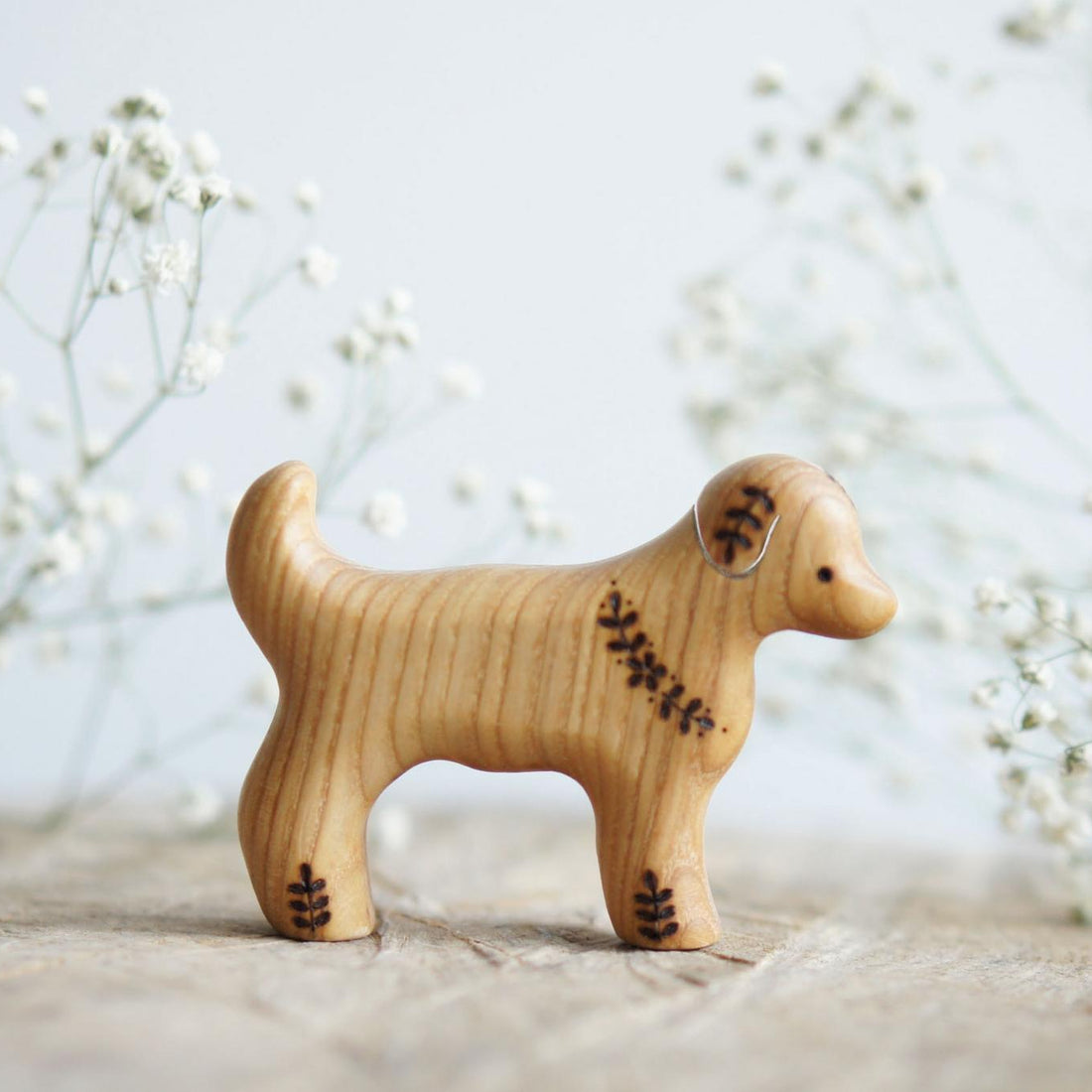 Wooden Dog, Mama, a natural wood animal toy by Tiny Fox Hole, cut and finished by hand from solid wood