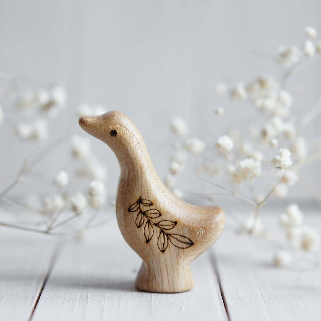 Wooden Gosling, a natural wood animal toy by Tiny Fox Hole, cut and finished by hand from solid wood