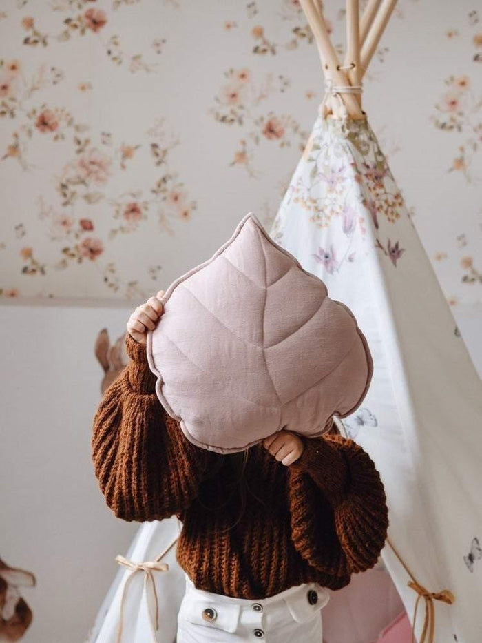 Linen “Powder Pink” Leaf Pillow