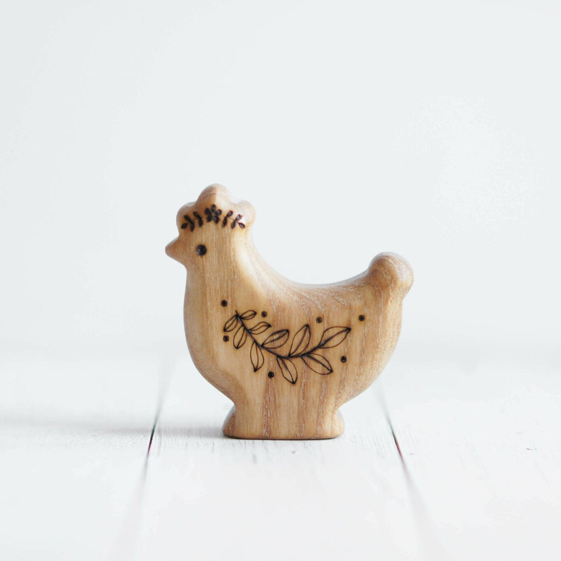 Wooden Hen, Standing, a natural wood animal toy by Tiny Fox Hole, cut and finished by hand from solid wood