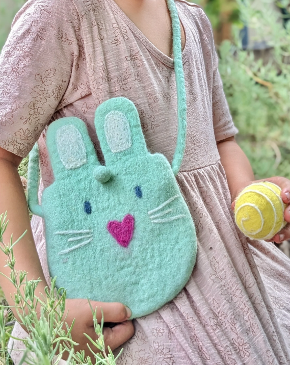 Felt Bunny Easter Hunt Bag, Mint