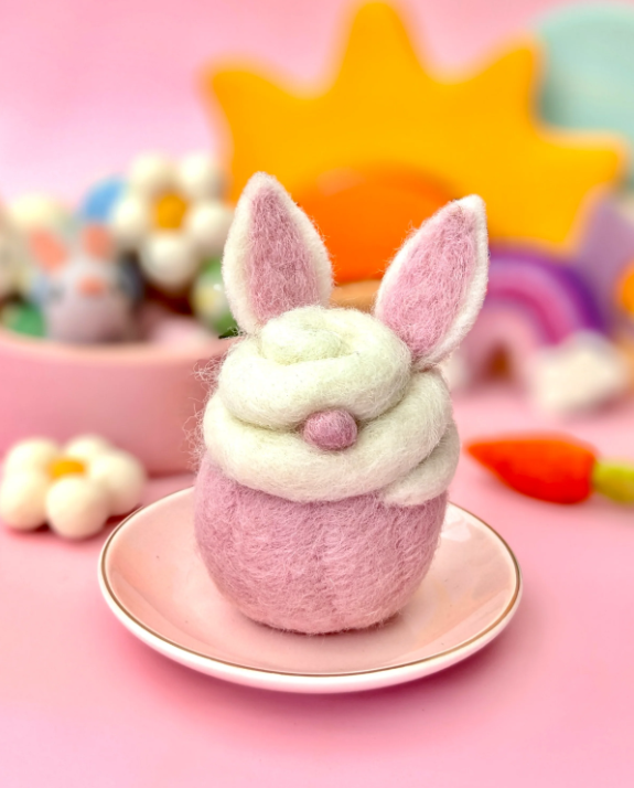 Felt Cupcake, Easter White Bunny with Ears