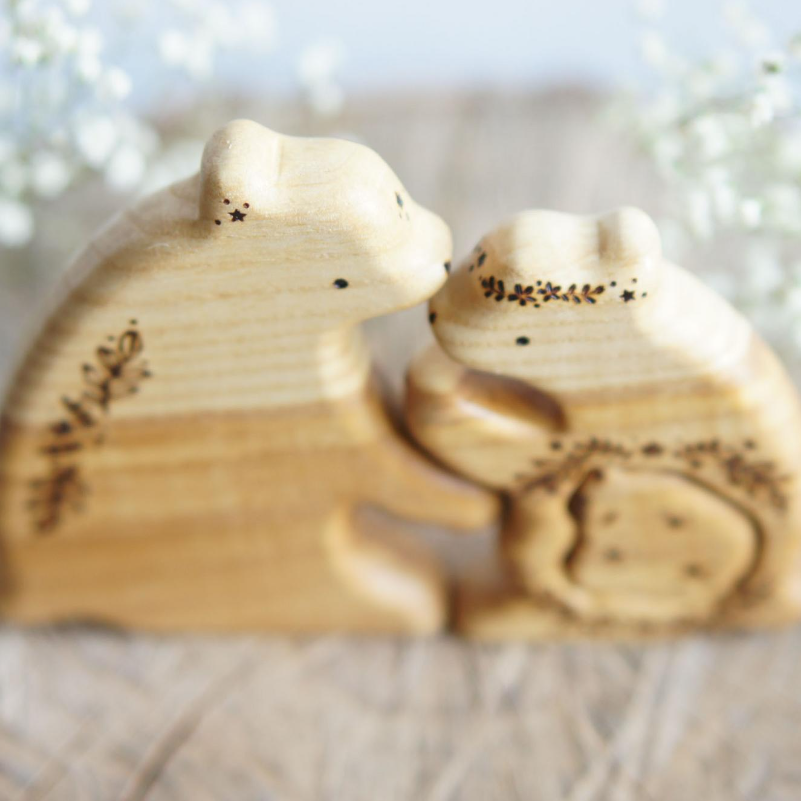 Wooden Bear Family Announcement Puzzle (Mom, Dad, and Baby), a wooden new-baby keepsake by Tiny Fox Hole (view 3)