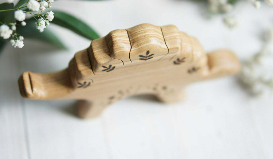 Wooden Stegosaurus, a natural wood animal toy by Tiny Fox Hole (view 3)