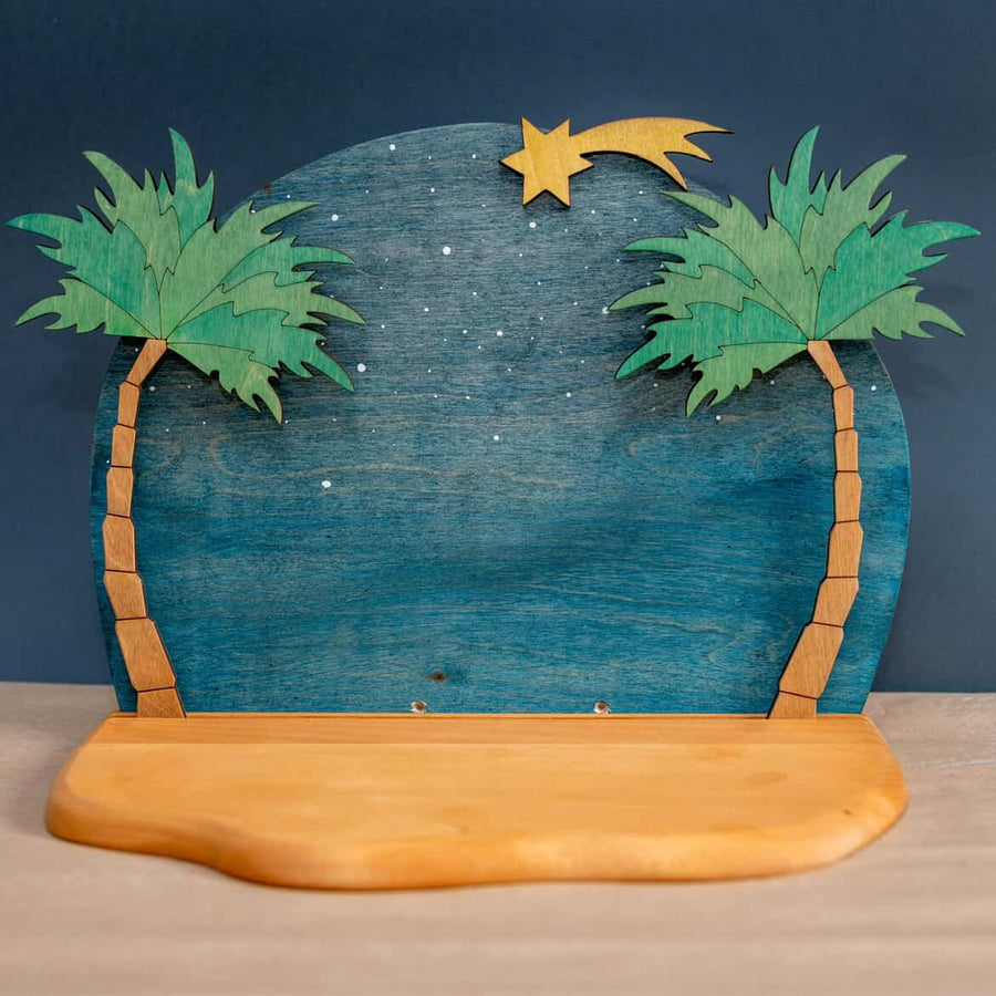 Desert night background with palm trees and star