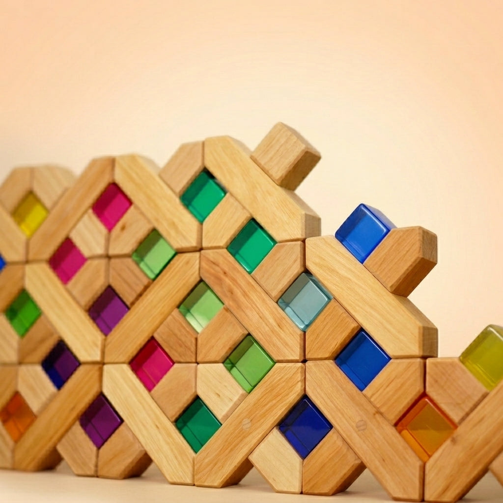 Bauspiel X-Blocks, 48-Piece Set in Wooden Tray