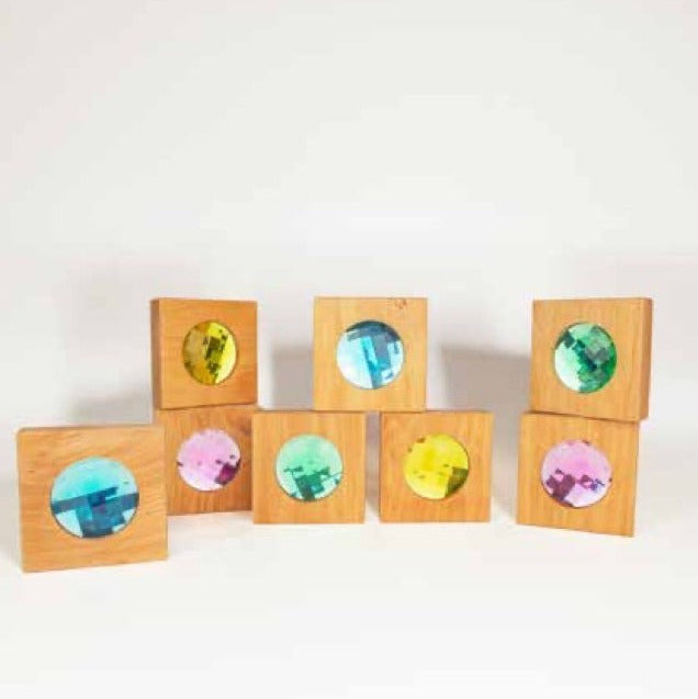 Bauspiel Giant Sparkling Blocks, eight wooden blocks with large faceted gems