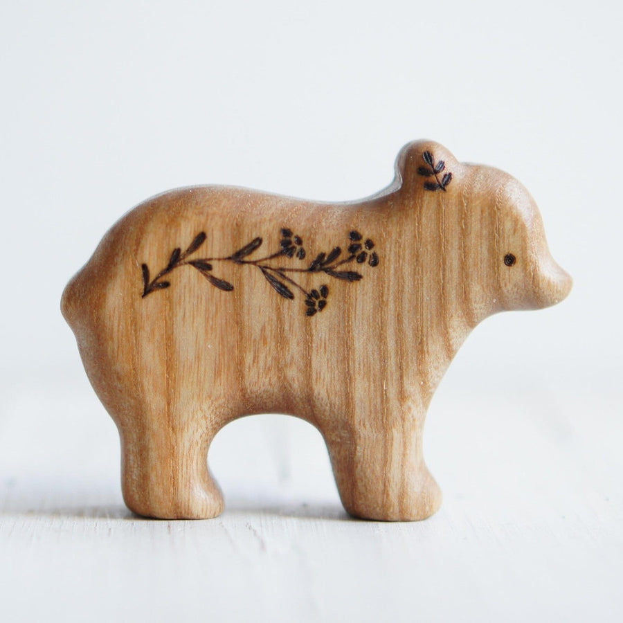 Wooden Baby Bear, On All Fours, a natural wood animal toy by Tiny Fox Hole, cut and finished by hand from solid wood