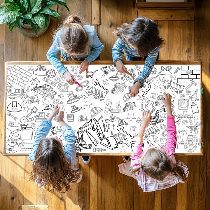 Construction Birthday Coloring Tablecloth