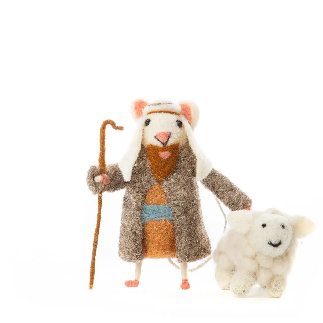 Felt Shepherd and Sheep Nativity Set