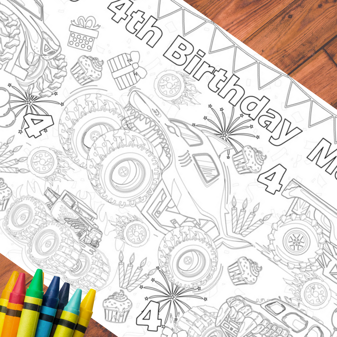 Monster Truck Coloring Tablecloth