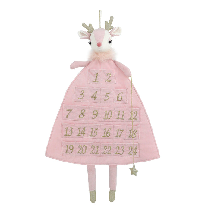 Mon Ami pink reindeer plush advent calendar with a golden star