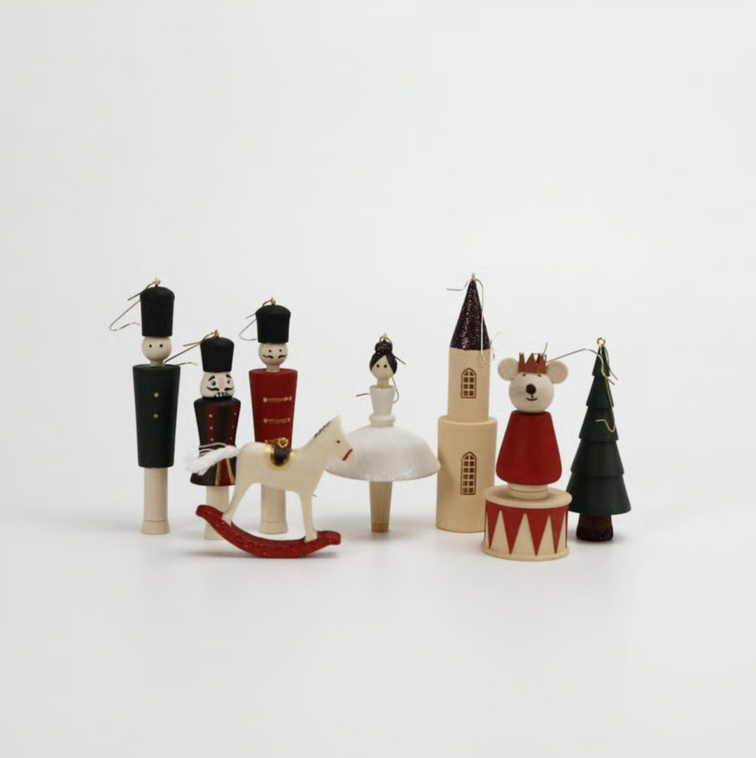 Sabo Concept Wooden Christmas Ornaments – Nutcracker, Ballerina, Mouse King &amp; Soldiers (9-Piece Set)