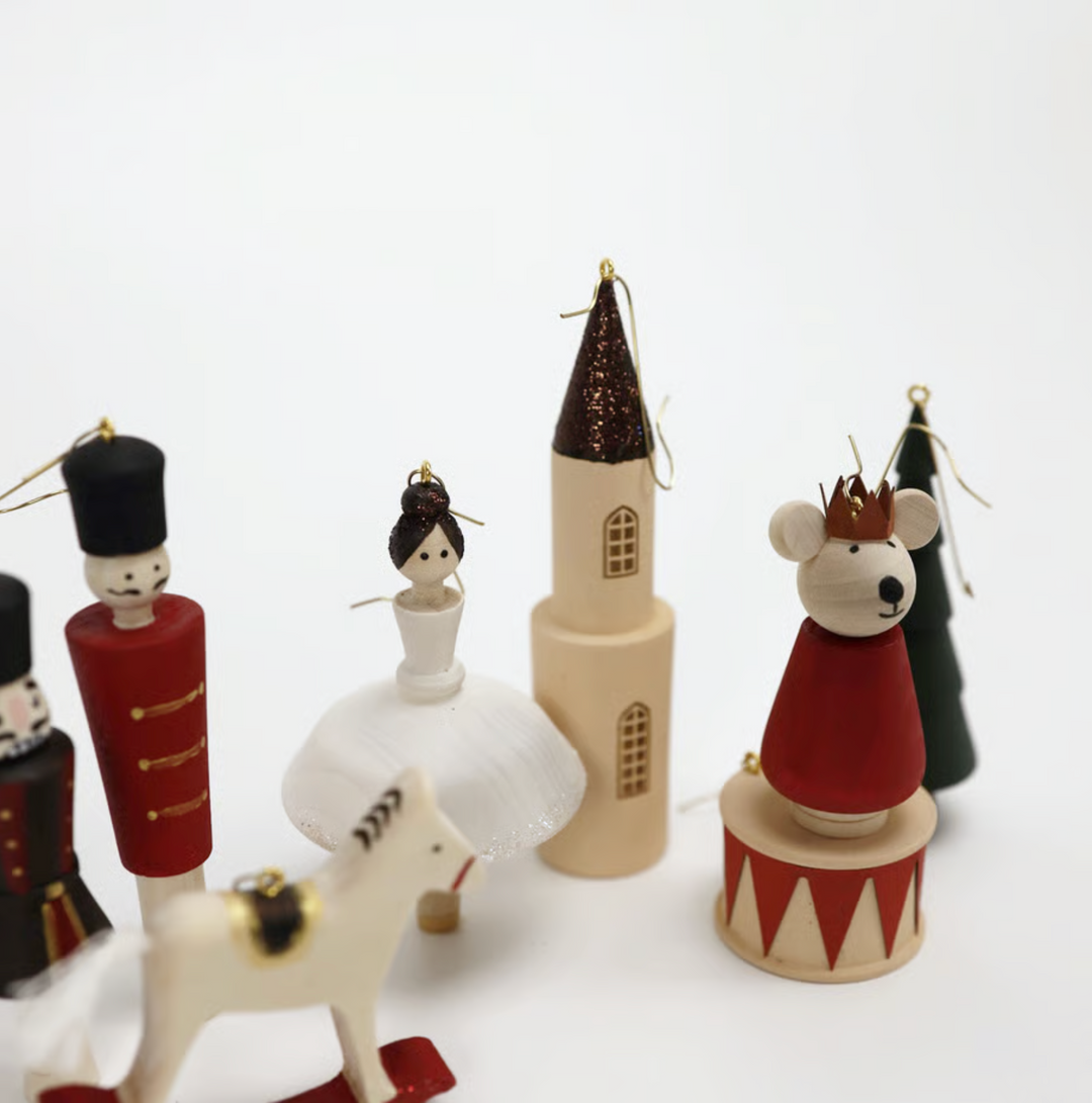 Sabo Concept Wooden Christmas Ornaments – Nutcracker, Ballerina, Mouse King &amp; Soldiers (9-Piece Set)