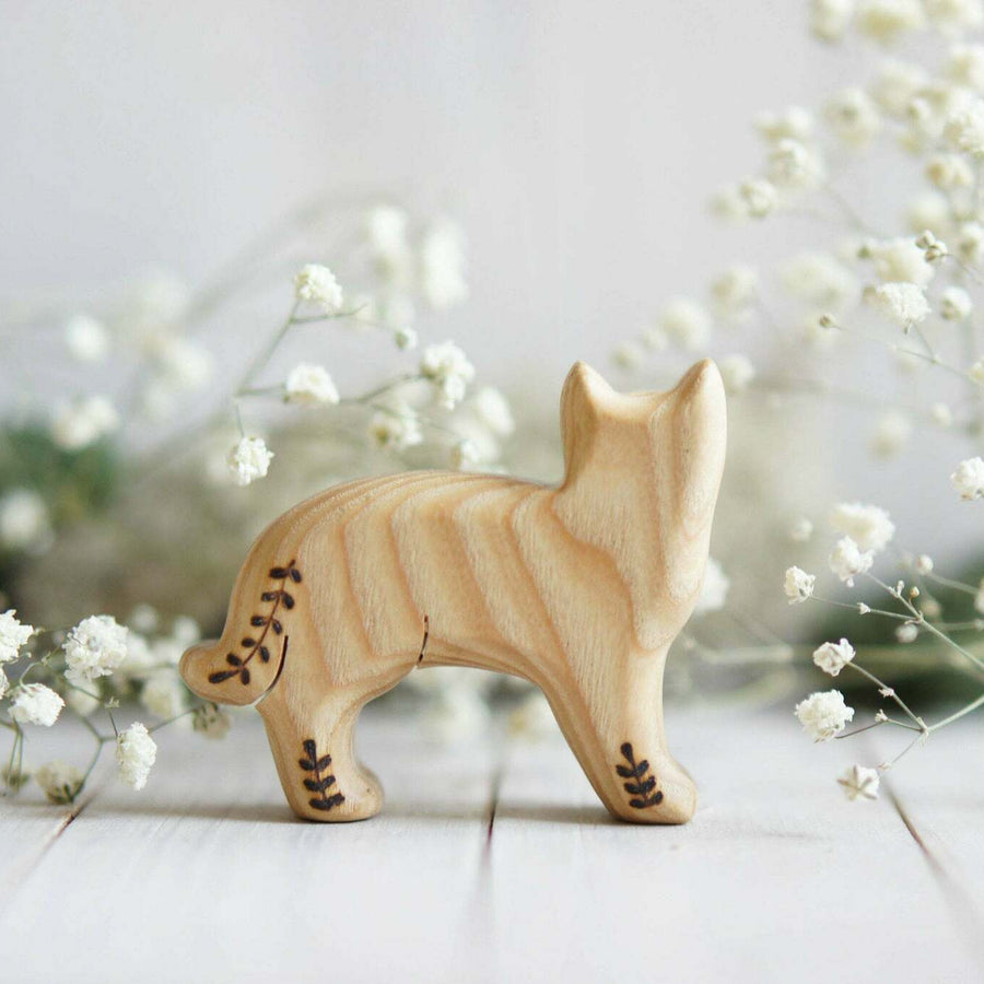 Wooden Cat, Floral, a natural wood animal toy by Tiny Fox Hole (view 2)