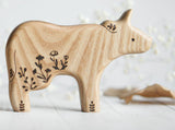 Wooden Cow, Floral, a natural wood animal toy by Tiny Fox Hole, cut and finished by hand from solid wood · view 1