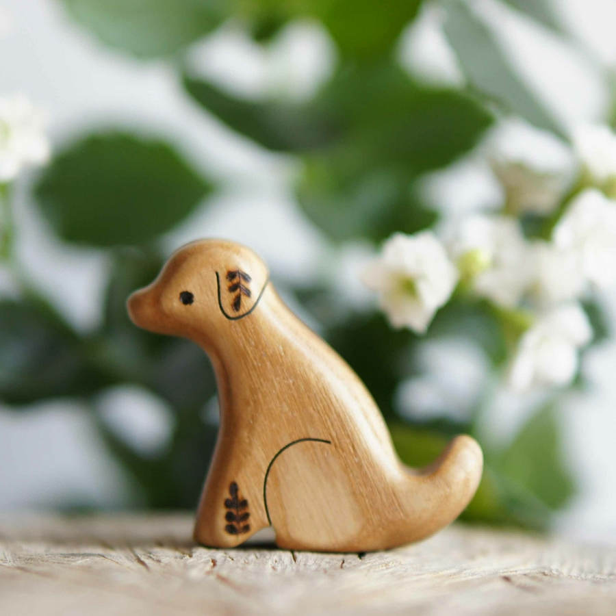 Wooden Puppy, Sitting, a natural wood animal toy by Tiny Fox Hole (view 2)