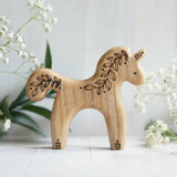 Wooden Unicorn, Flower, a natural wood animal toy by Tiny Fox Hole (view 2) · view 2