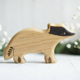 Wooden Badger, a natural wood animal toy by Tiny Fox Hole, cut and finished by hand from solid wood · view 1