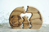 Wooden Bear Family Announcement Puzzle (Mom, Dad, and Two Little Ones), a wooden new-baby keepsake by Tiny Fox Hole, cut and finished by hand · view 1