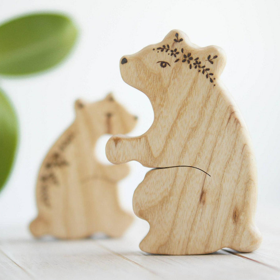 Wooden Mama and Baby Bear Puzzle, a natural wood puzzle by Tiny Fox Hole (view 4)