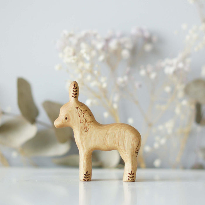 Wooden Donkey Foal, a natural wood animal toy by Tiny Fox Hole, cut and finished by hand from solid wood