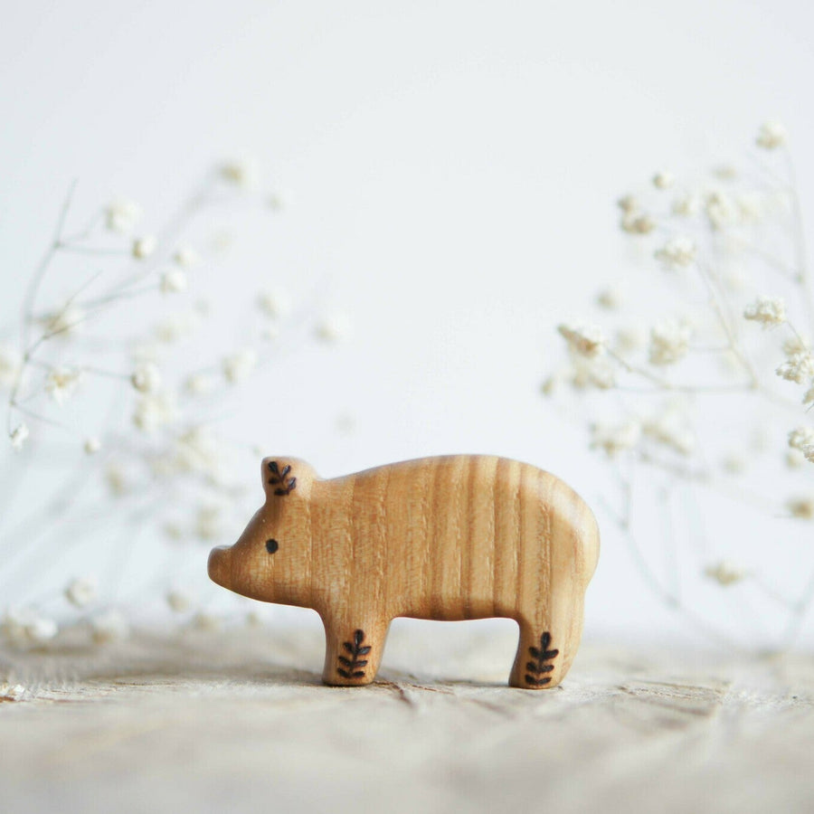 Wooden Little Pig, Sitting, a natural wood animal toy by Tiny Fox Hole (view 4)