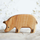 Wooden Pig, Looking Down, a natural wood animal toy by Tiny Fox Hole, cut and finished by hand from solid wood · view 1