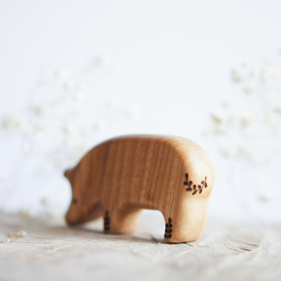 Wooden Pig, Looking Down, a natural wood animal toy by Tiny Fox Hole (view 5)