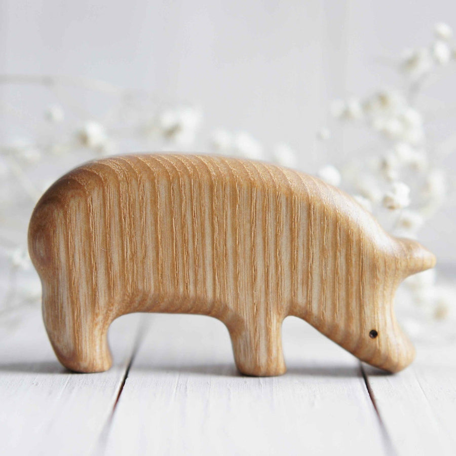 Wooden Pig, Looking Down, a natural wood animal toy by Tiny Fox Hole (view 4)