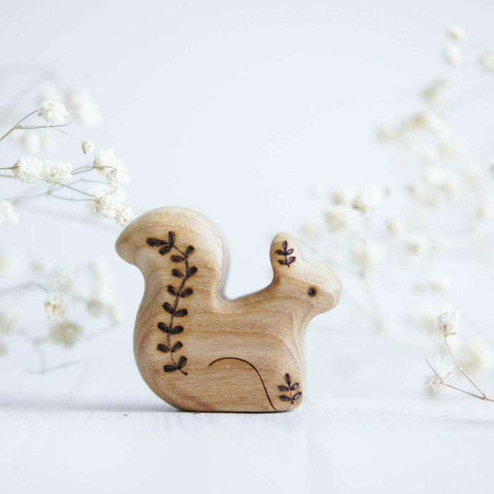 Wooden Squirrel, Sitting (Twig), a natural wood animal toy by Tiny Fox Hole, cut and finished by hand from solid wood