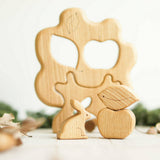 Wooden Tree Puzzle with Apple and Rabbit, a natural wood puzzle by Tiny Fox Hole (view 2) · view 2