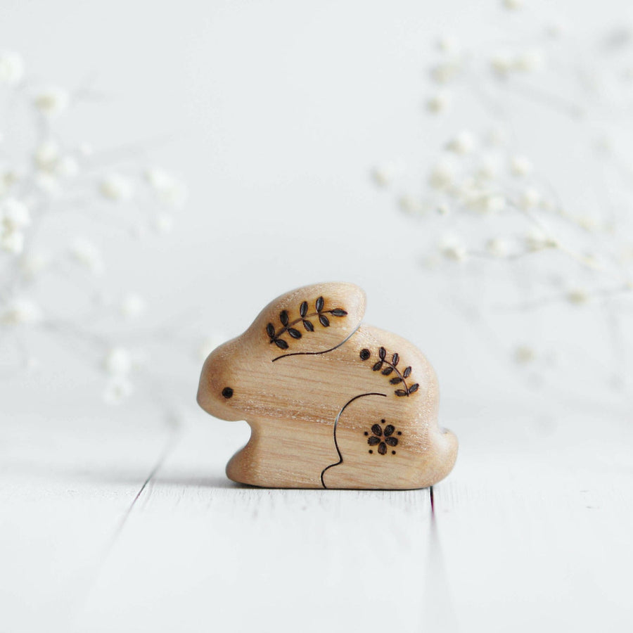 Wooden Bunny, No. 2, a natural wood animal toy by Tiny Fox Hole, cut and finished by hand from solid wood