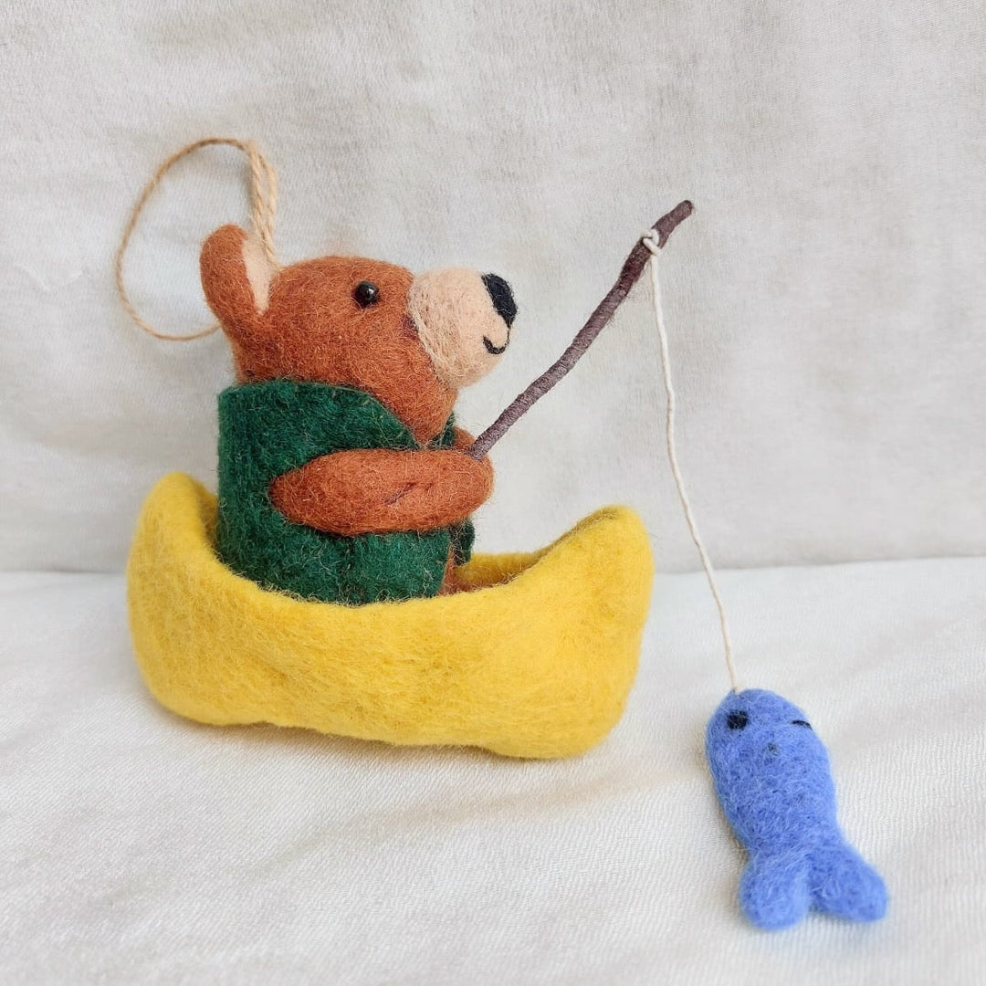 Felt Bear Fishing Ornament