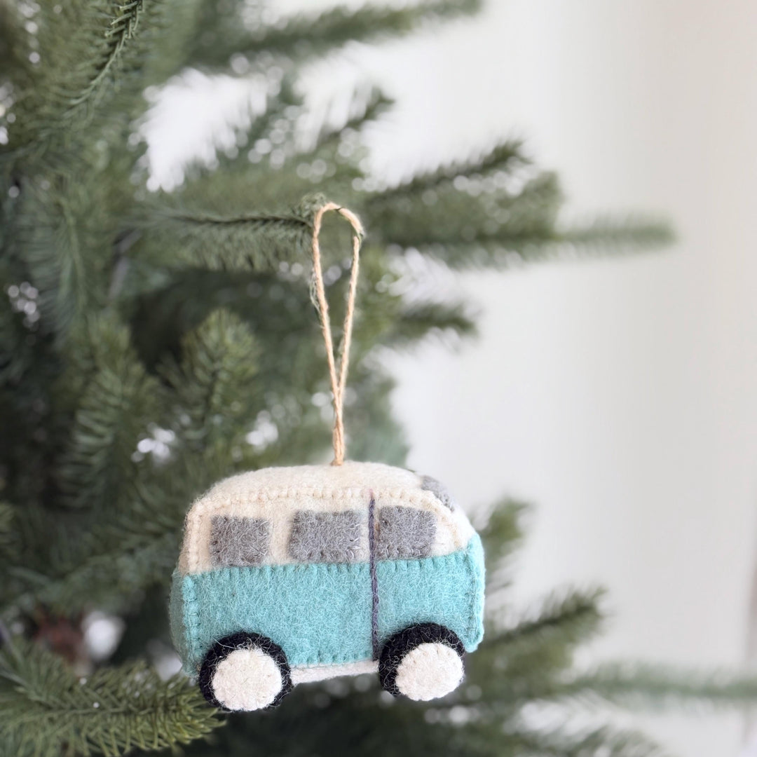 Felt Blue Camper Van Ornament – Retro Wool Felt Christmas Ornament