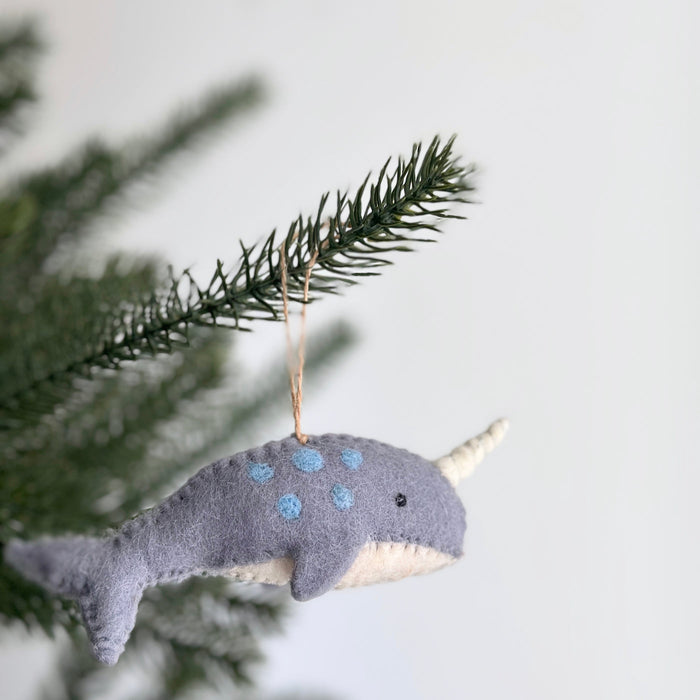Felt Blue Narwhal Ornament