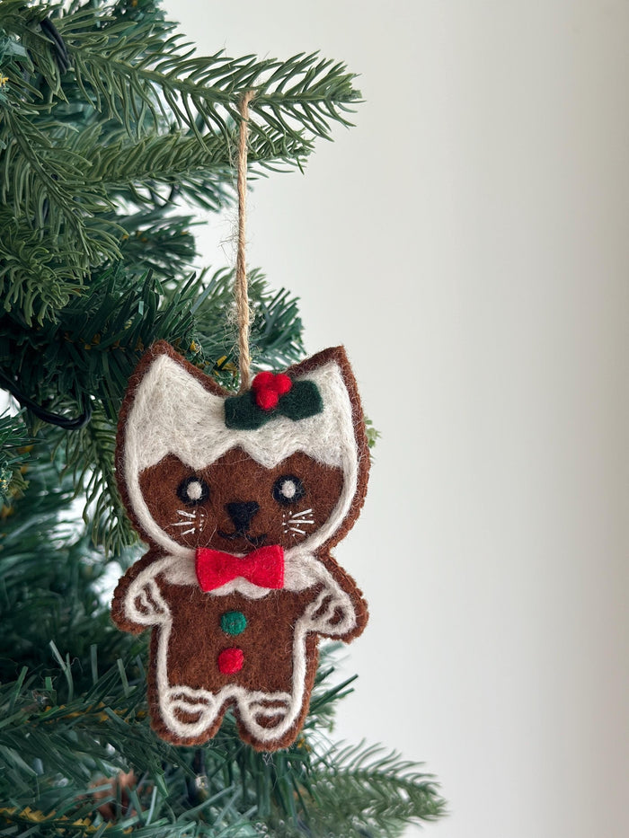Felt Gingerbread Cat Ornament