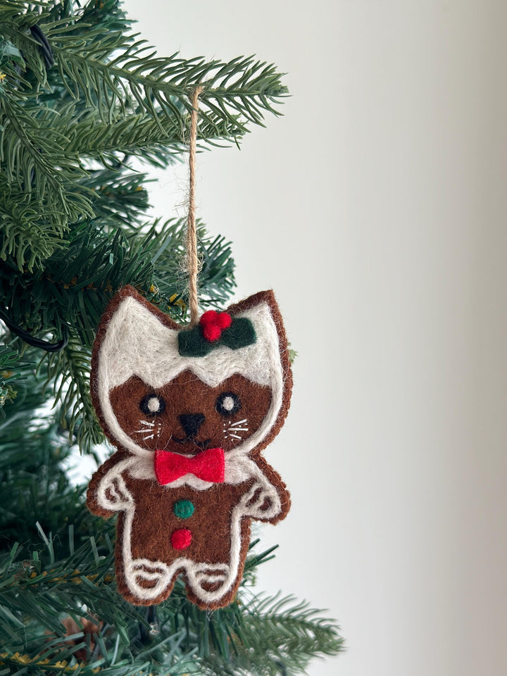 Felt Gingerbread Cat Ornament