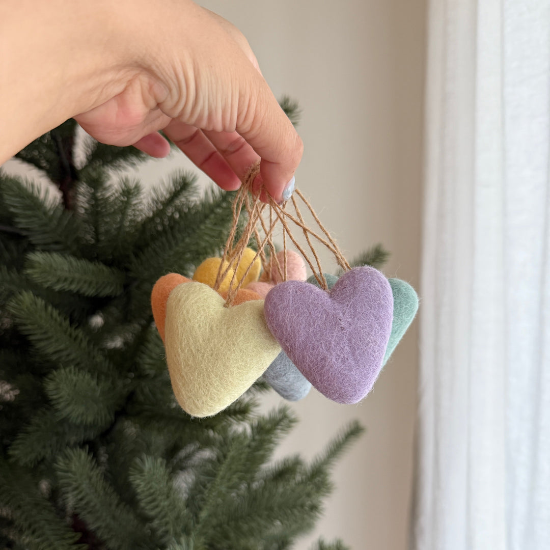 Felt Heart Ornament - Rainbow Set of 7