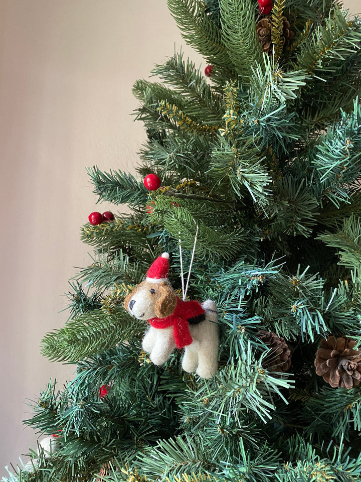 Felt Ornament - Jack Russell Dog with Christmas Hat